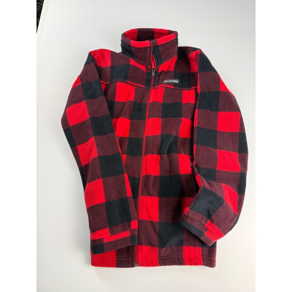 Columbia Youth XL 18/20 Red Black Buffalo Plaid Full Zip Fleece Jacket